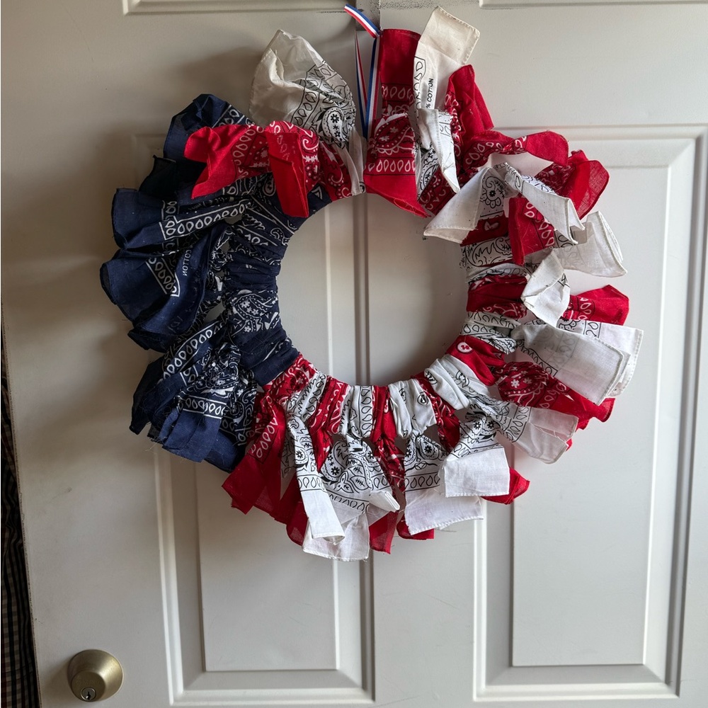 Patriotic Bandana Wreath - Red, White, and Blue